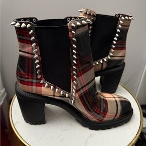 Jessica Simpson Red and Black Ankle Booties with Studded Detailing